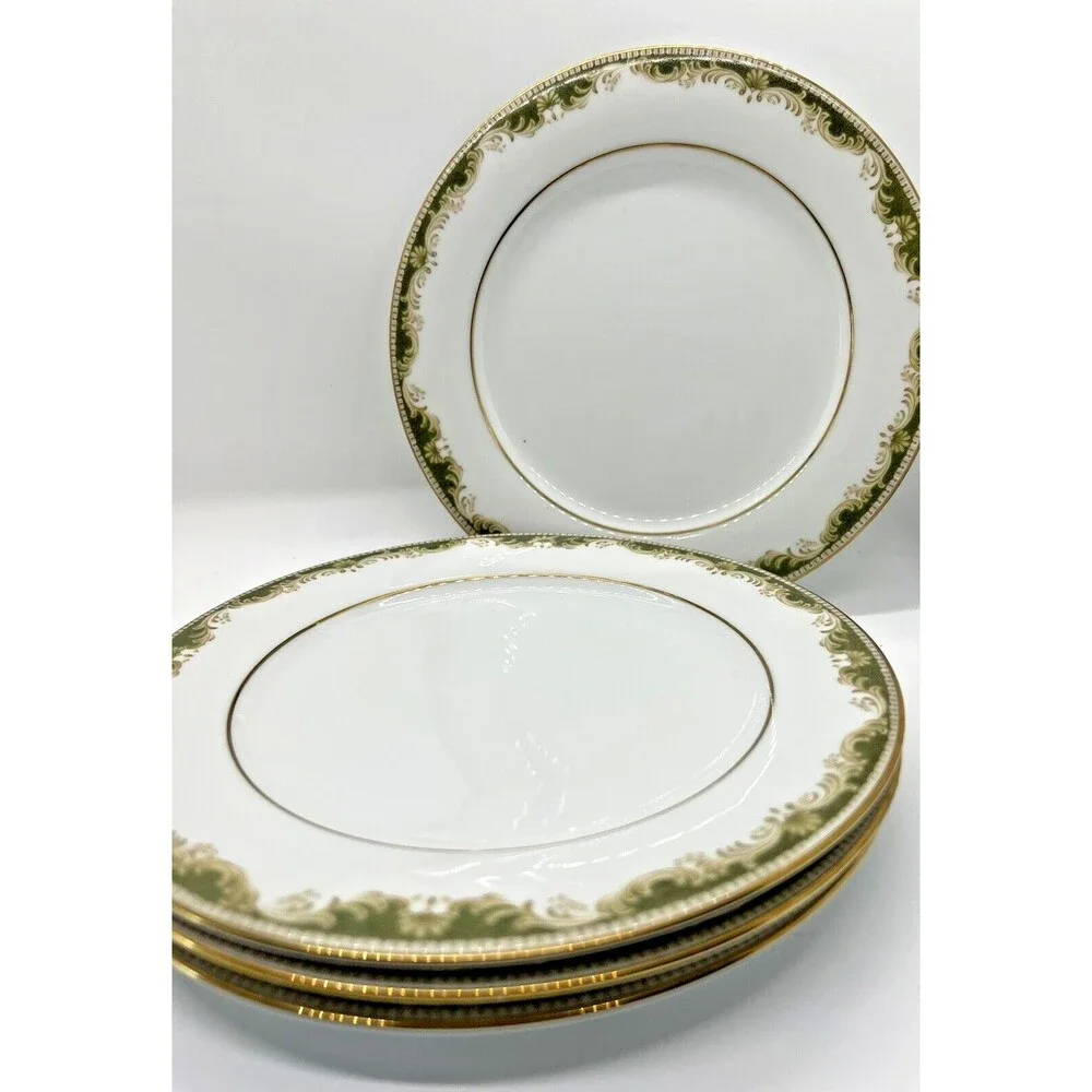 4 Vintage Noritake Warrington Porcelain Salad Plate White Green Gold dish